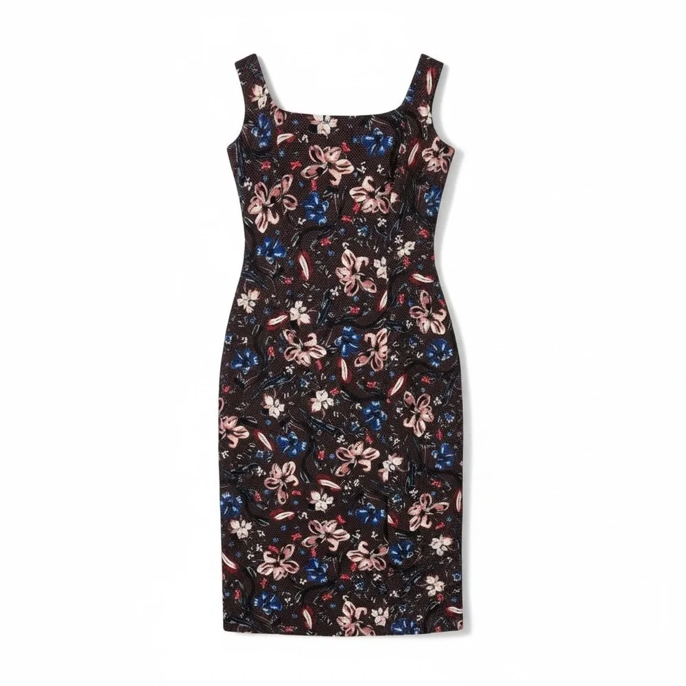 ERDEM Arlie Floral Jacquard Midi Sheath Dress Blue Pink Wedding Guest US 8 - Picture 2 of 15